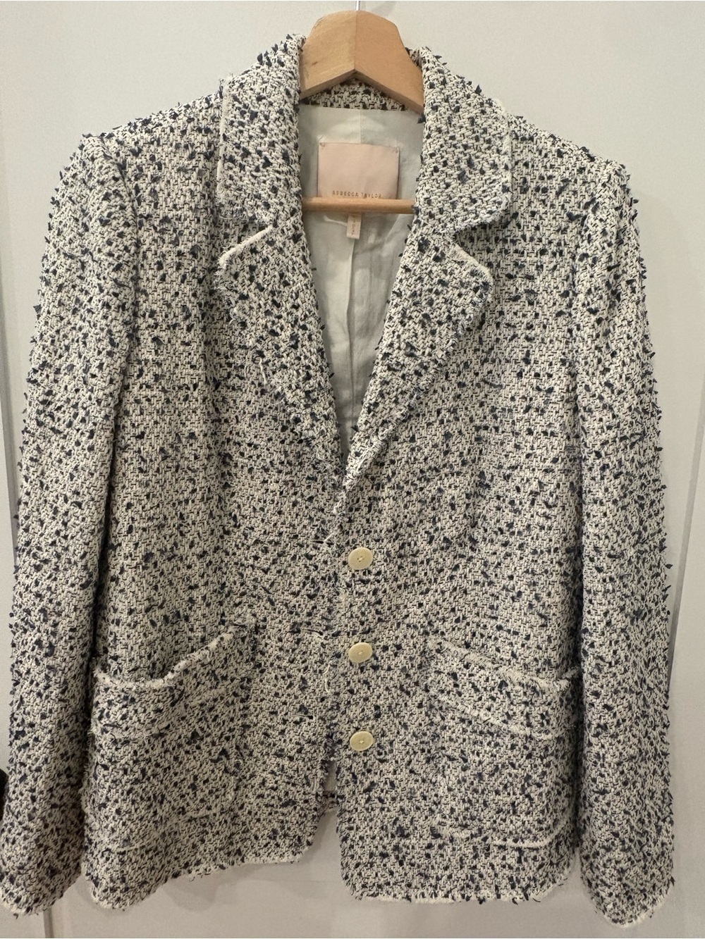 EUC Rebecca Taylor blue & white bouclé blazer sz 6